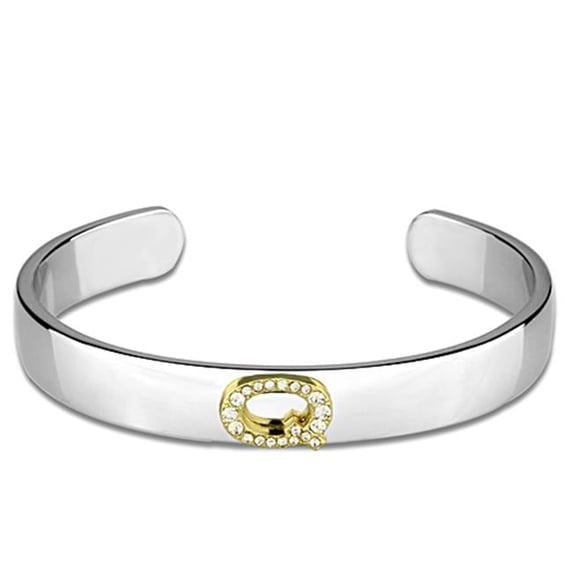 Alamode LO3627-6.75 Women Reverse Two-Tone White Metal Bangle with Top Grade Crystal in Clear - 6.75 in.