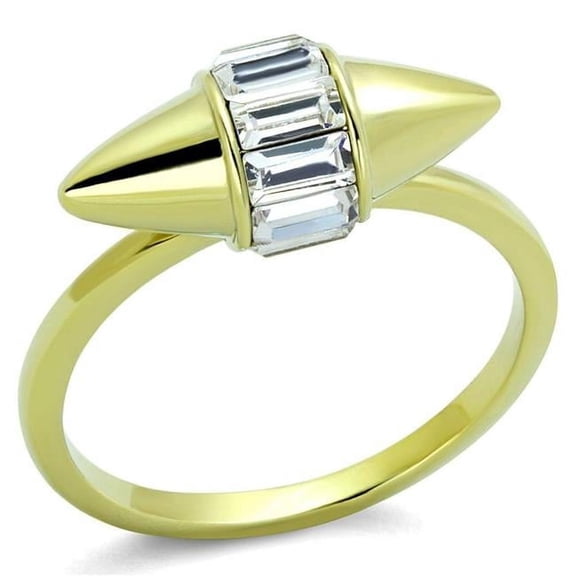 Alamode LO3657-6 Gold Brass Ring with Top Grade Crystal, Clear - Size 6