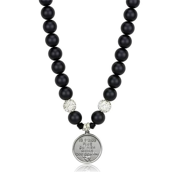 Alamode LO3815-17 Women Antique Silver White Metal Necklace with Synthetic in Jet - 17 in.