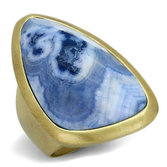 Alamode LO3881-7 Women Antique Copper Brass Ring with Synthetic in Capri Blue - Size 7
