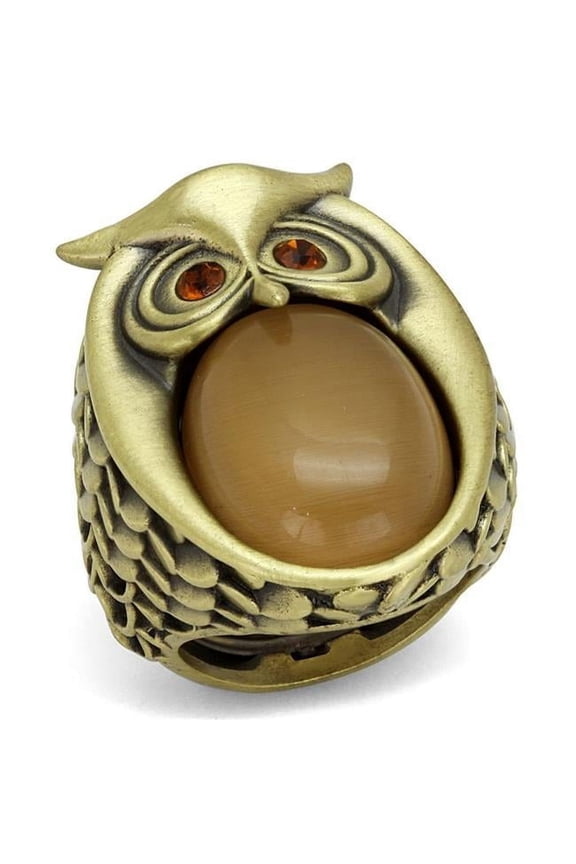 Alamode LO3888-8 Antique Copper Brass Ring with Synthetic Cat Eye, Brown - Size 8