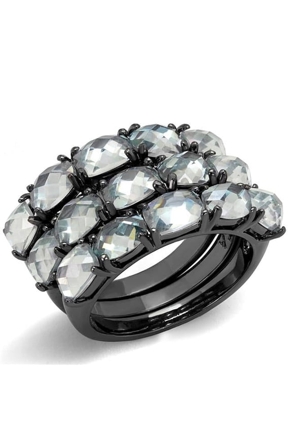 Alamode LO3929-6 Women TIN Cobalt Black Brass Ring with Top Grade Crystal in Black Diamond - Size 6
