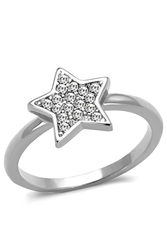 Alamode LO3980-8 Women Rhodium Brass Ring with Top Grade Crystal in Clear - Size 8