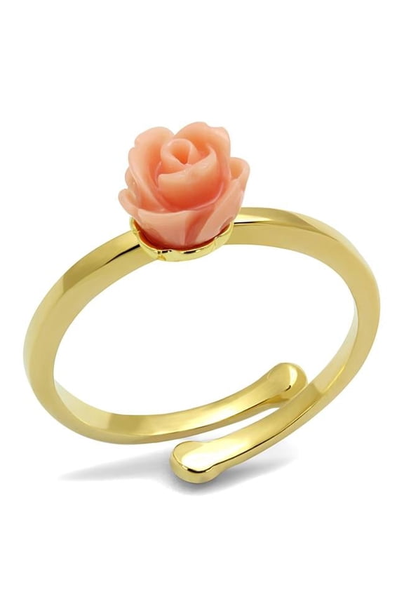 Alamode LO4059-8 Women Flash Gold Brass Ring with Synthetic in Light Peach - Size 8