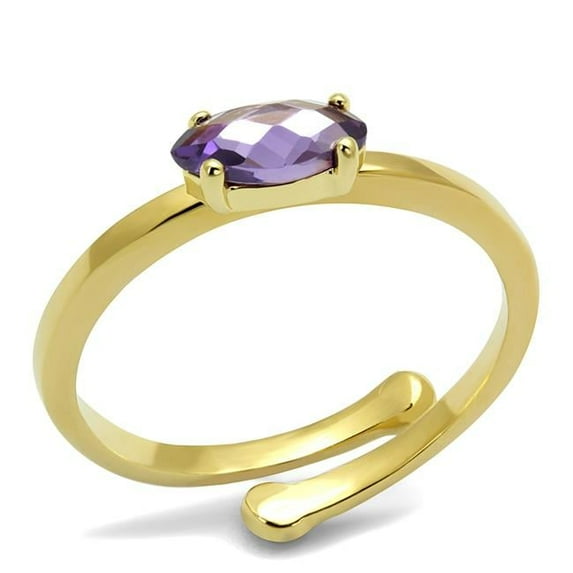 Alamode LO4068-8 Women Flash Gold Brass Ring with AAA Grade CZ in Amethyst - Size 8