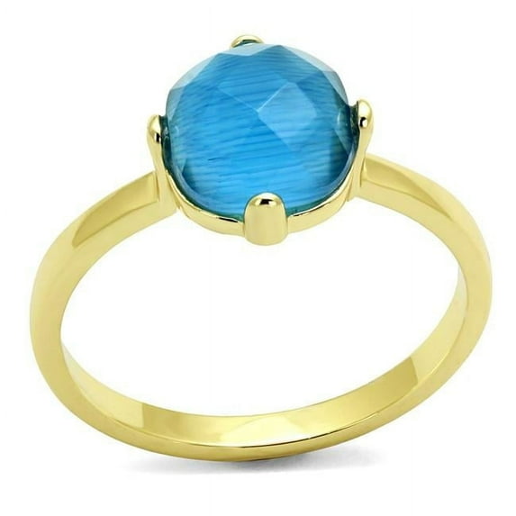 Alamode LO4073-9 Women Flash Gold Brass Ring with Synthetic in Capri Blue - Size 9