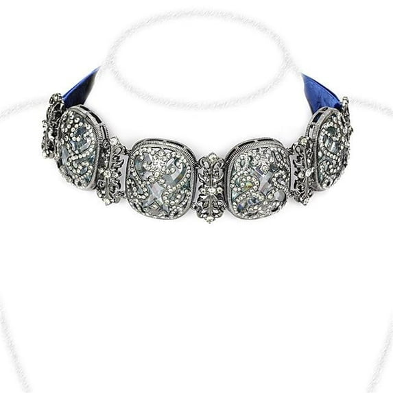Alamode LO4206-13 Women TIN Cobalt Black Brass Necklace with AAA Grade CZ in Clear - 13 in.