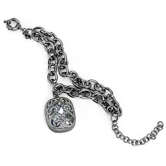 Alamode LO4222-7.5 Women TIN Cobalt Black Brass Bracelet with AAA Grade CZ in Clear - 7.5 in.