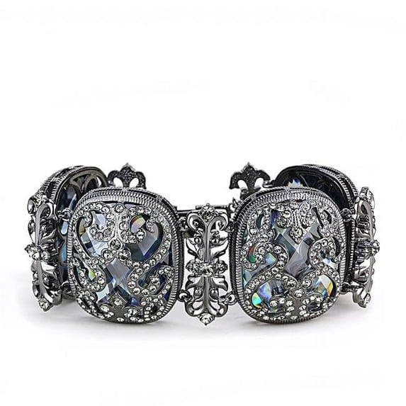 Alamode LO4225-8 Women TIN Cobalt Black Brass Bracelet with AAA Grade CZ in Clear - 8 in.