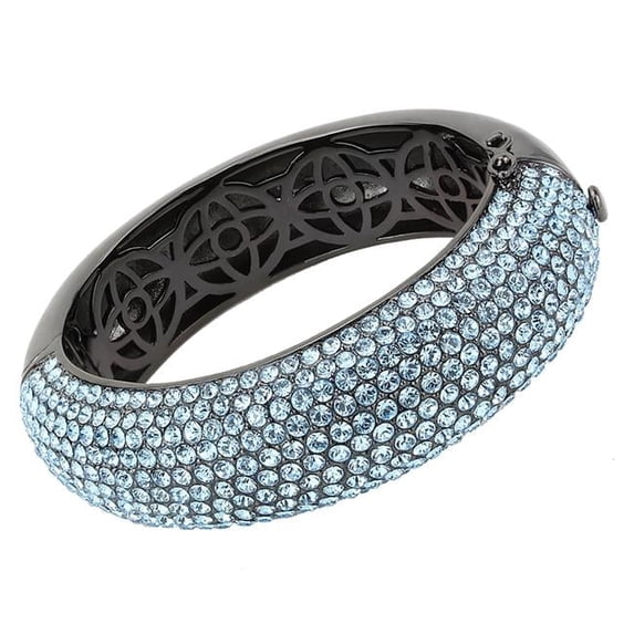 Alamode LO4305-6.75 Women TIN Cobalt Black Brass Bangle with Top Grade Crystal in Sea Blue - 6.75 in.