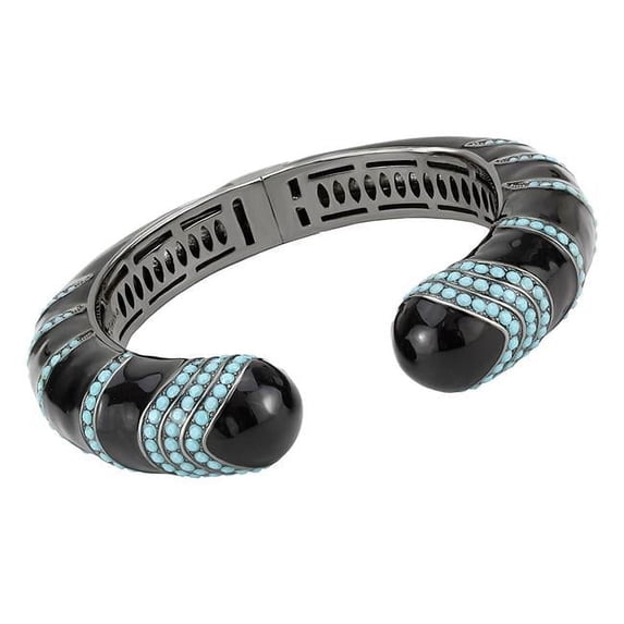 Alamode LO4323-6.75 Women TIN Cobalt Black Brass Bangle with Top Grade Crystal in Turquoise - 6.75 in.