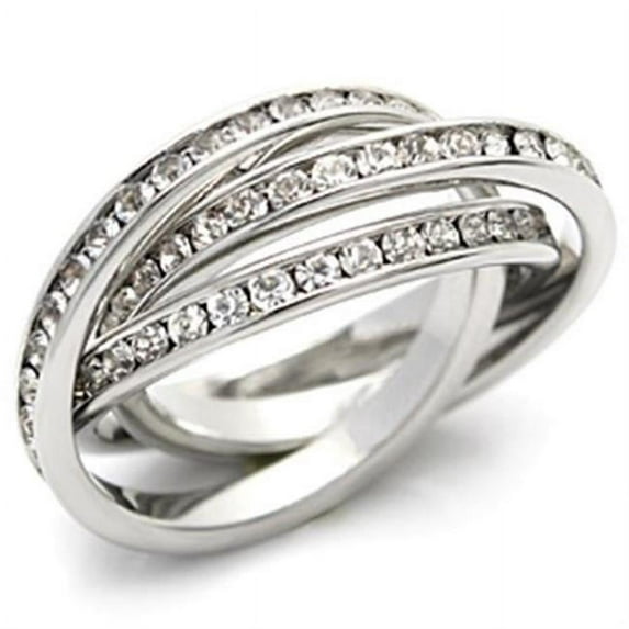 Alamode LO823-5 Women Imitation Rhodium Brass Ring with Top Grade Crystal in Clear - Size 5