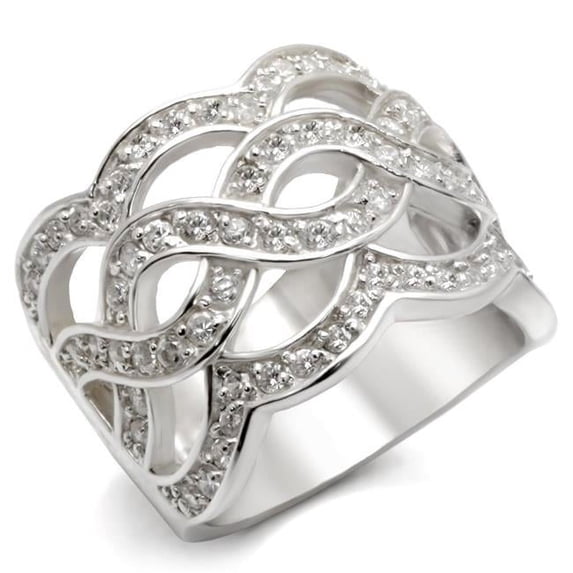 Alamode LOA553-7 Women Rhodium 925 Sterling Silver Ring with AAA Grade CZ in Clear - Size 7