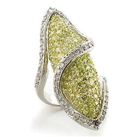 Alamode LOA579-8 Women Gold & Rhodium Brass Ring with AAA Grade CZ in Apple Green - Size 8