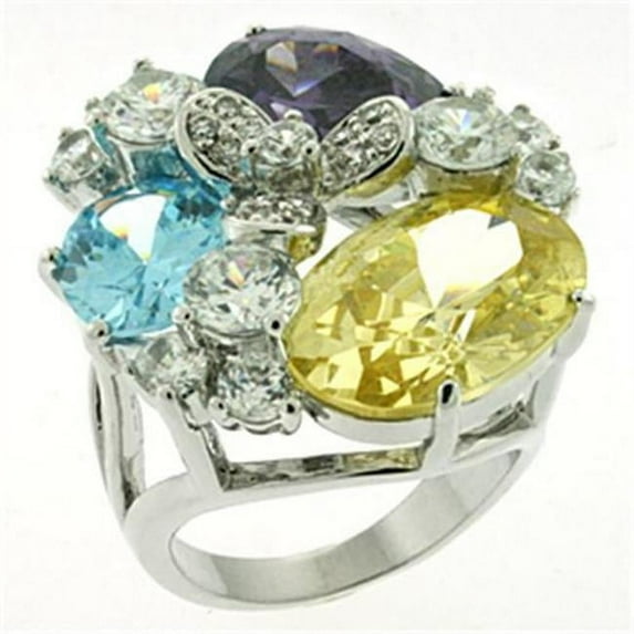 Alamode LOA606-8 Women Rhodium Brass Ring with AAA Grade CZ in Multi Color - Size 8