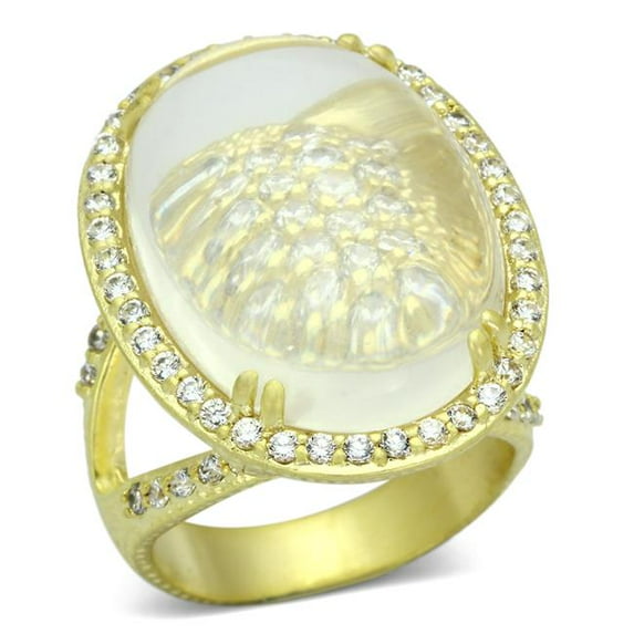 Alamode LOA837-8 Women Matte Gold Brass Ring with Synthetic in Clear - Size 8
