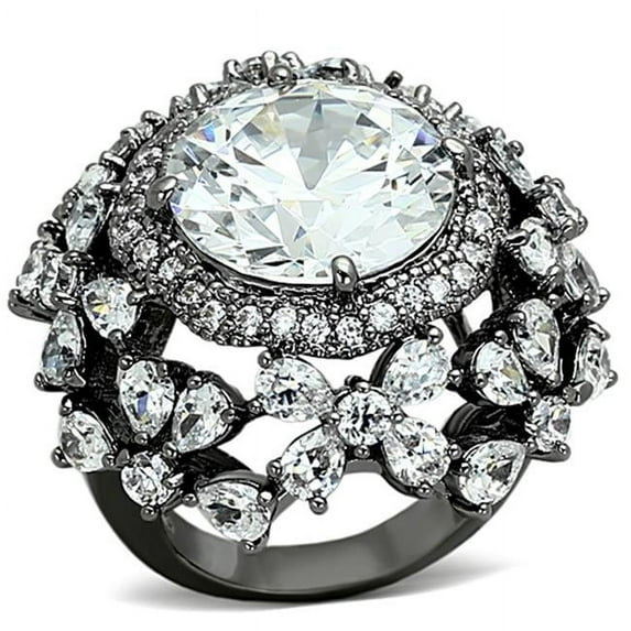 Alamode LOA874-8 Women Ruthenium Brass Ring with AAA Grade CZ in Clear - Size 8
