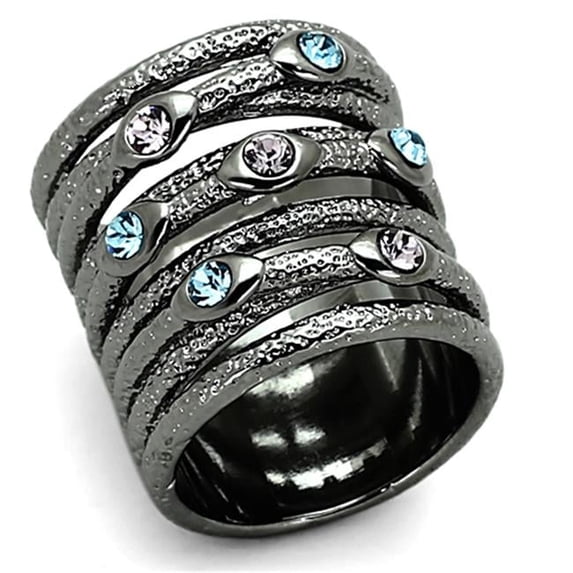 Alamode LOA883-8 Women Ruthenium Brass Ring with Top Grade Crystal in Multi Color - Size 8