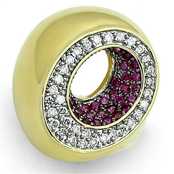 Alamode LOA902-7 Women Gold & Ruthenium Brass Ring with AAA Grade CZ in Ruby - Size 7