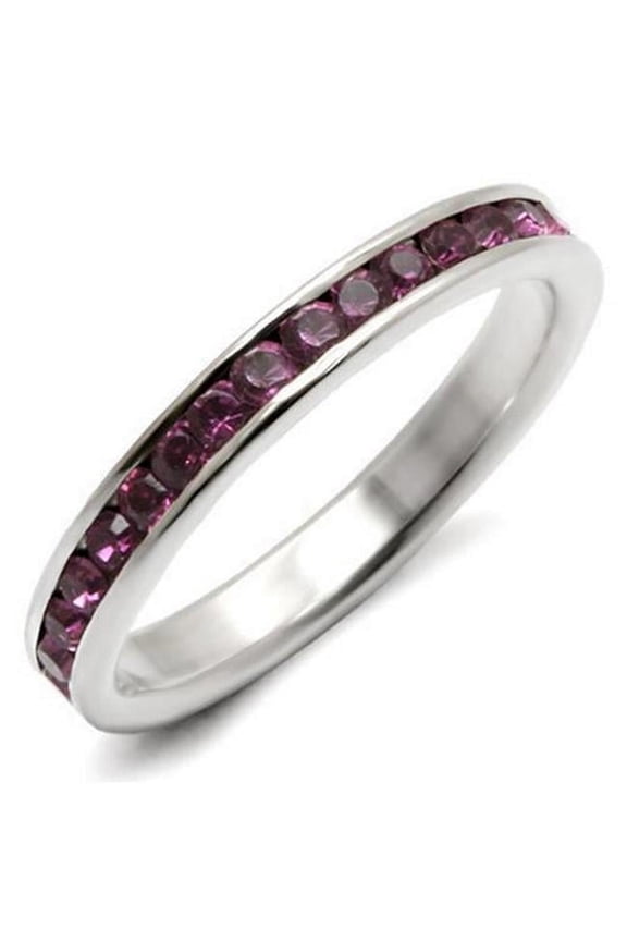Alamode LOAS915-9 High-Polished 925 Sterling Silver Ring with Top Grade Crystal, Amethyst - Size 9