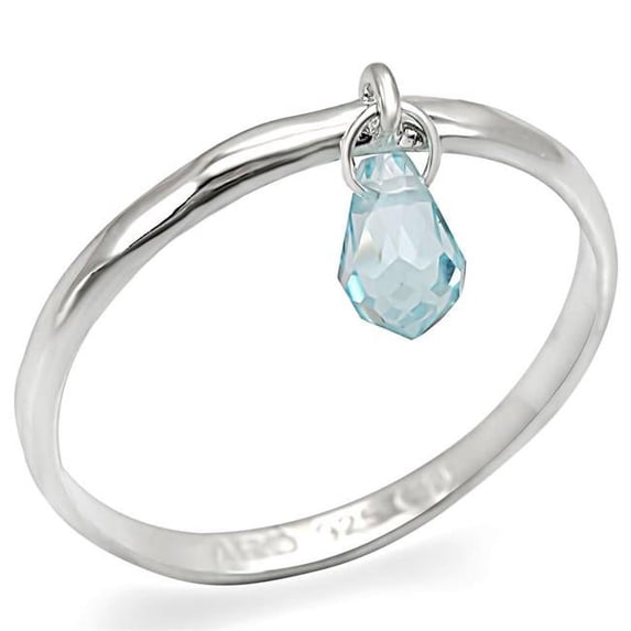 Alamode LOS268-8 Women Silver 925 Sterling Silver Ring with Genuine Stone in Sea Blue - Size 8