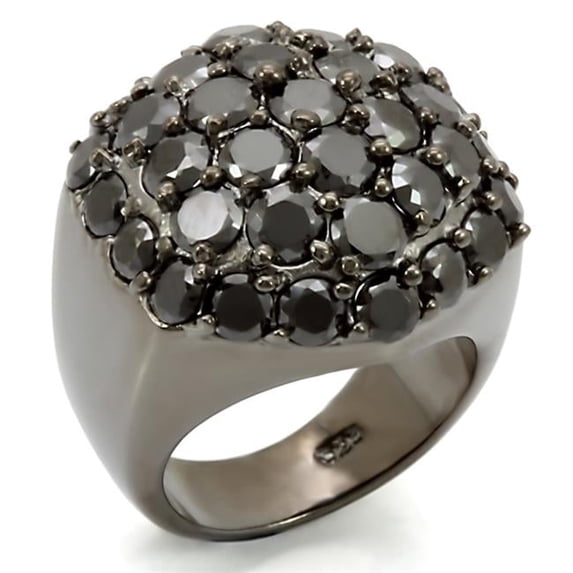 Alamode LOS302-8 Ruthenium 925 Sterling Silver Ring with AAA Grade CZ, Jet - Size 8
