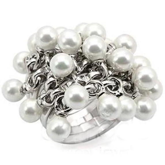 Alamode LOS447-9 Women Rhodium 925 Sterling Silver Ring with Synthetic in White - Size 9