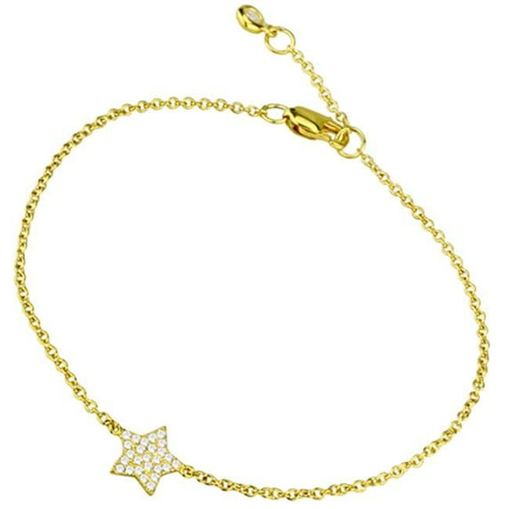 Alamode LOS816-6.5 Women Gold 925 Sterling Silver Bracelet with AAA Grade CZ in Clear - 6.5 in.
