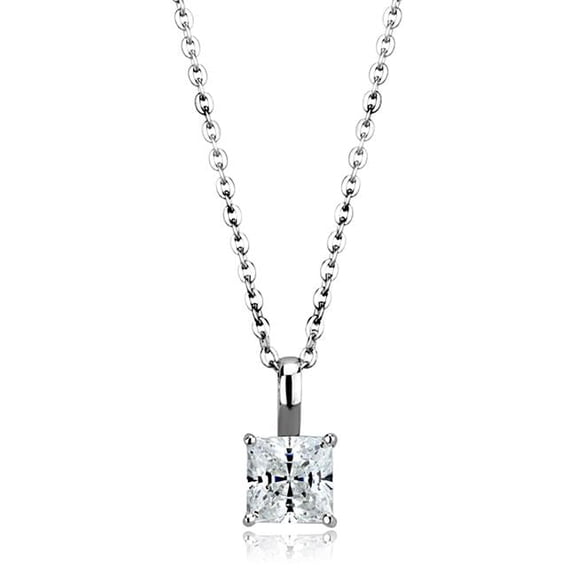 Alamode LOS894-18 Women Rhodium 925 Sterling Silver Chain Pendant with AAA Grade CZ in Clear - 18 in.