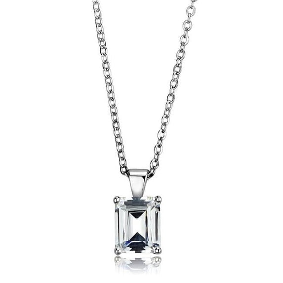 Alamode LOS896-18 Women Rhodium 925 Sterling Silver Chain Pendant with AAA Grade CZ in Clear - 18 in.