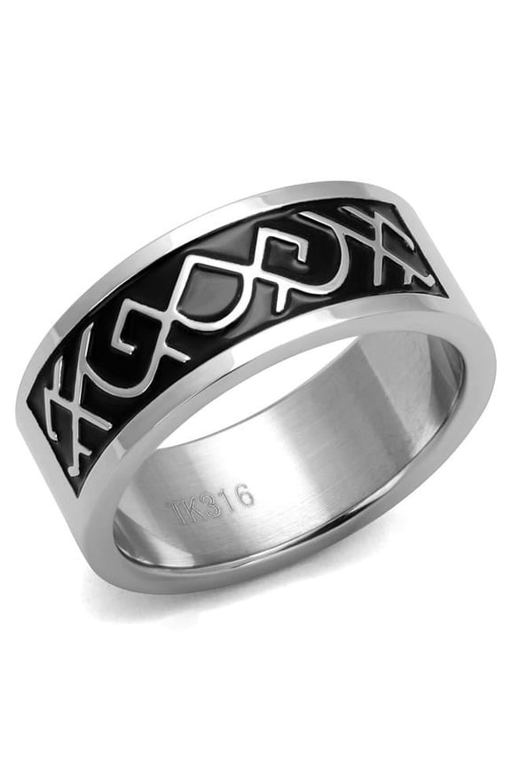 Alamode  Men High Polished Stainless Steel Ring with Epoxy in Jet - Size 10
