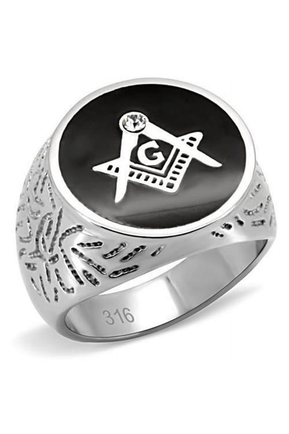 Alamode Men High Polished Stainless Steel Ring with Top Grade Crystal in Clear - Size 8