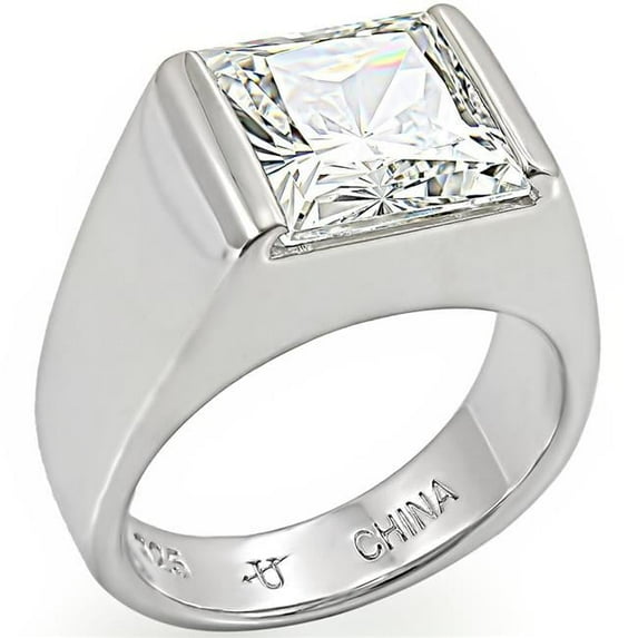 Alamode Rhodium 925 Sterling Silver Ring with AAA Grade CZ, Clear - Size 7