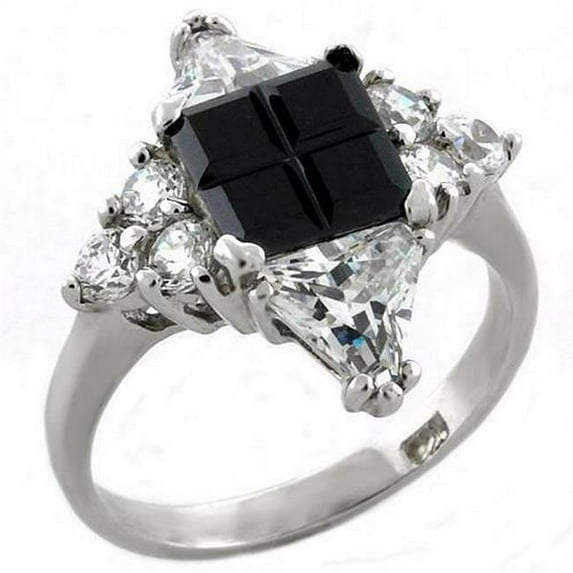 Alamode Rhodium 925 Sterling Silver Ring with AAA Grade CZ, Jet - Size 8
