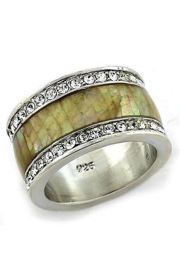 Alamode Rhodium 925 Sterling Silver Ring with Precious Stone Conch, Multi Color - Size 8