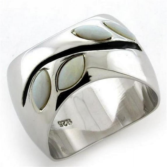 Alamode Rhodium 925 Sterling Silver Ring with Semi-Precious Opal, White - Size 7