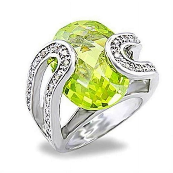 Alamode Rhodium Brass Ring with AAA Grade CZ, Apple Green - Size 10