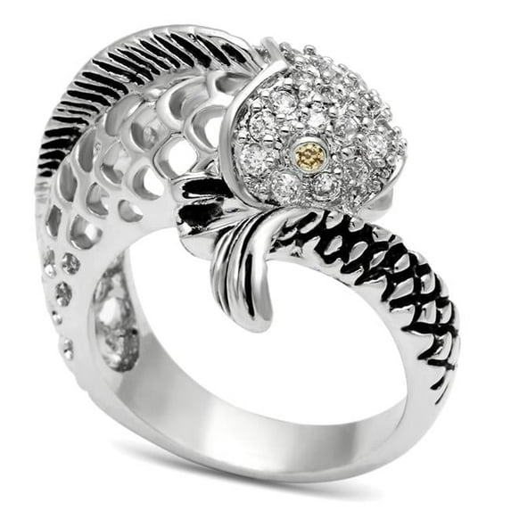 Alamode Rhodium Brass Ring with AAA Grade CZ, Champagne - Size 5