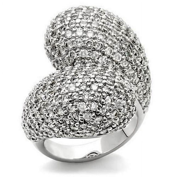 Alamode Rhodium Brass Ring with AAA Grade CZ, Clear - Size 10