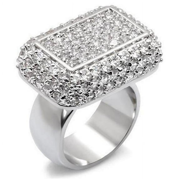 Alamode Rhodium Brass Ring with AAA Grade CZ, Clear - Size 6