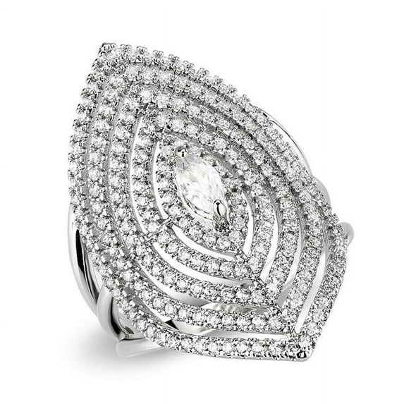 Alamode Rhodium Brass Ring with AAA Grade CZ, Clear - Size 9