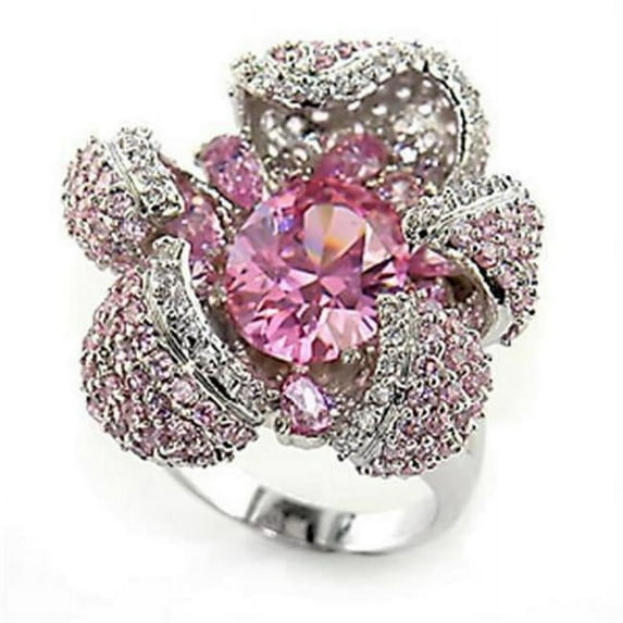 Alamode Rhodium Brass Ring with AAA Grade CZ, Rose - Size 9