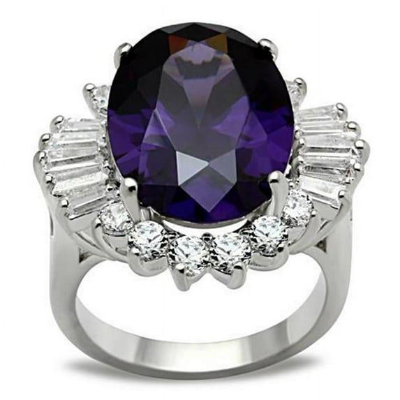 Alamode SS001-10 Women Silver 925 Sterling Silver Ring with AAA Grade CZ in Amethyst - Size 10