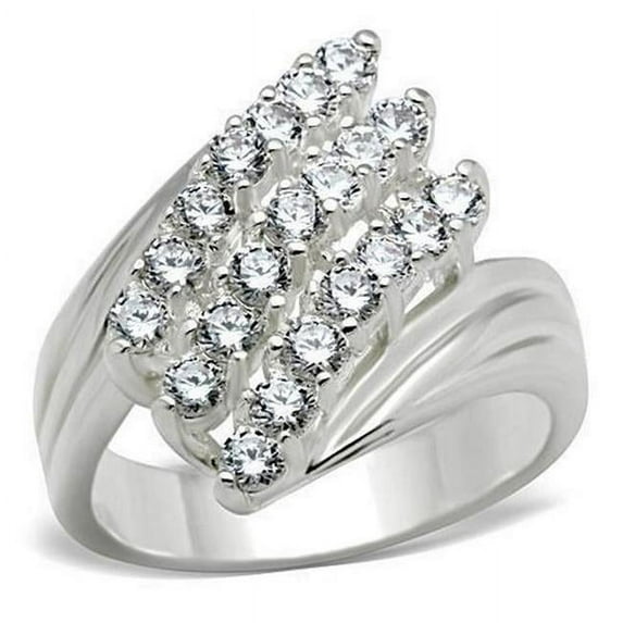 Alamode SS035-5 Silver 925 Sterling Silver Ring with AAA Grade CZ, Clear - Size 5