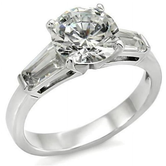 Alamode TK005-9 Women High Polished Stainless Steel Ring with AAA Grade CZ in Clear - Size 9