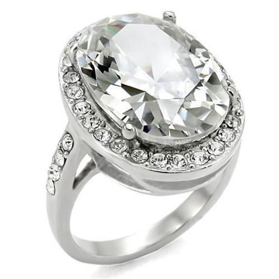 Alamode TK010-7 Women High Polished Stainless Steel Ring with AAA Grade CZ in Clear - Size 7