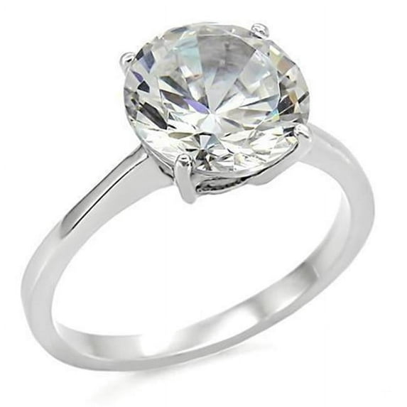 Alamode TK013-8 Women High Polished Stainless Steel Ring with AAA Grade CZ in Clear - Size 8