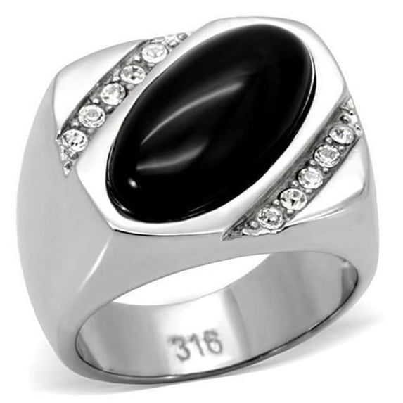 Alamode TK02214-8 Men High Polished Stainless Steel Ring with Semi-Precious in Jet - Size 8
