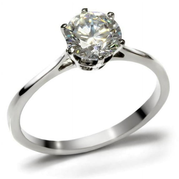 Alamode TK025-9 Women High Polished Stainless Steel Ring with AAA Grade CZ in Clear - Size 9