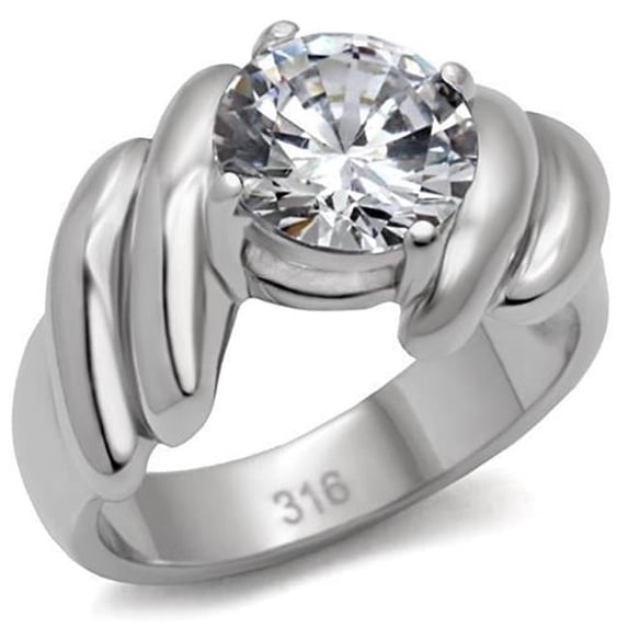Alamode TK060-10 Women High Polished Stainless Steel Ring with AAA Grade CZ in Clear - Size 10